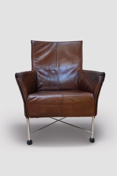 Montis-Charly-Flex-stoel-fauteuil-Gerard van den Berg-bruin-leder-rvs-vintage-geleefd-gebruikt-tweedehands-001